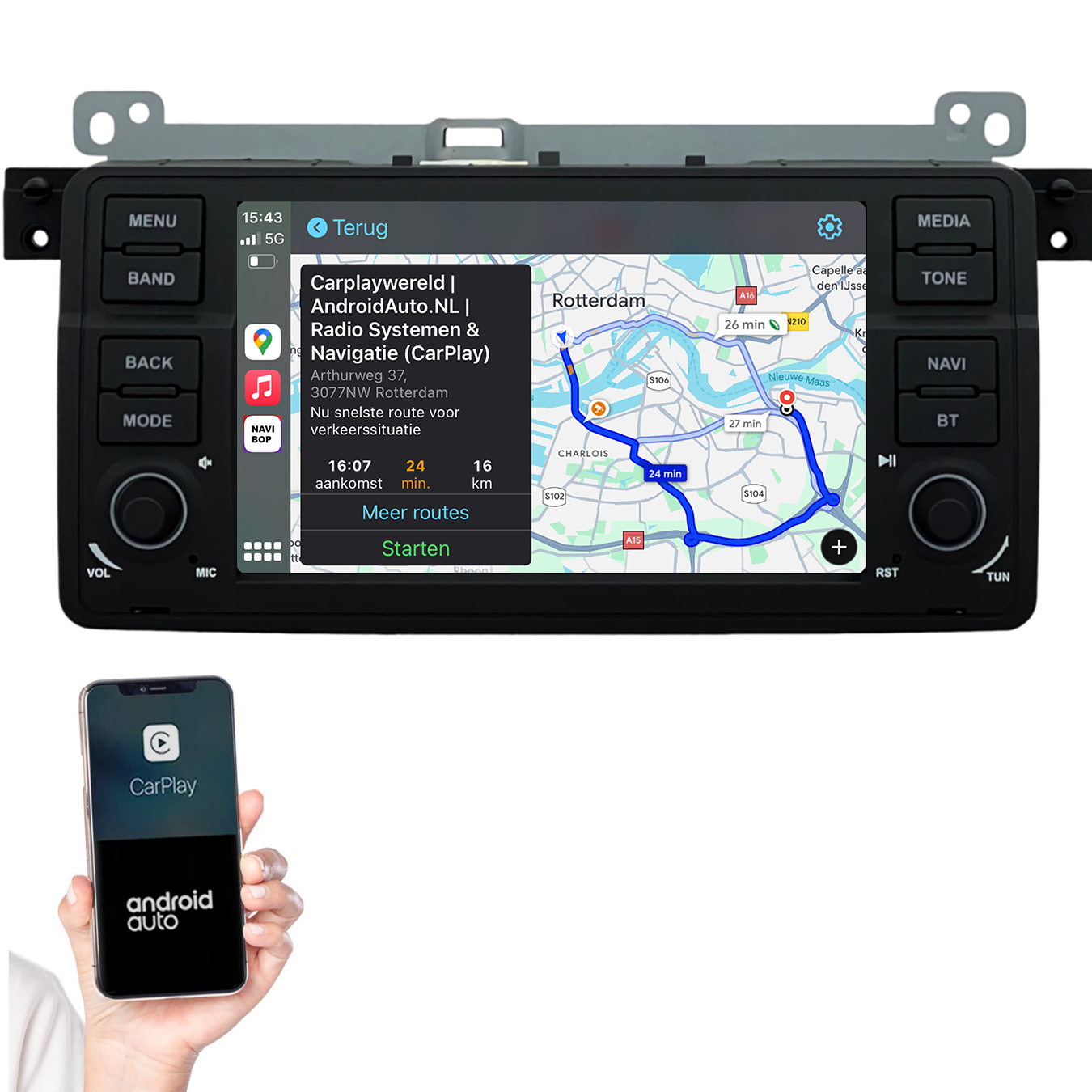 BMW 3-Serie E46 | Autoradio | 1998 t/m 2006 | Android 14 | Apple CarPlay & Android Auto