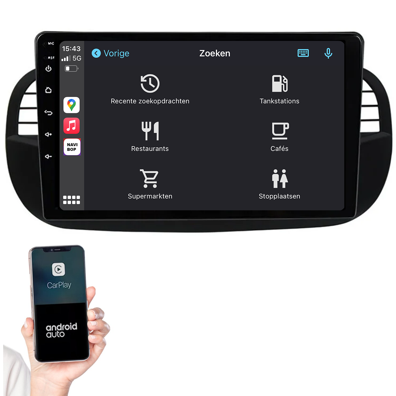 Abarth 500 | Autoradio | 2005 t/m 2017 | Android 14 | Apple CarPlay & Android Auto
