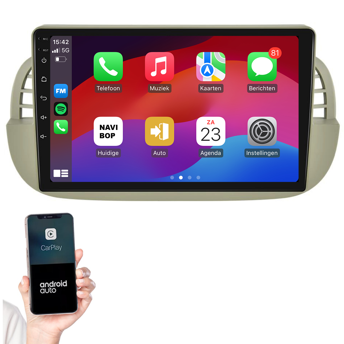 Fiat 500 | Autoradio | 2005 t/m 2017 | Android 14 | Apple CarPlay & Android Auto