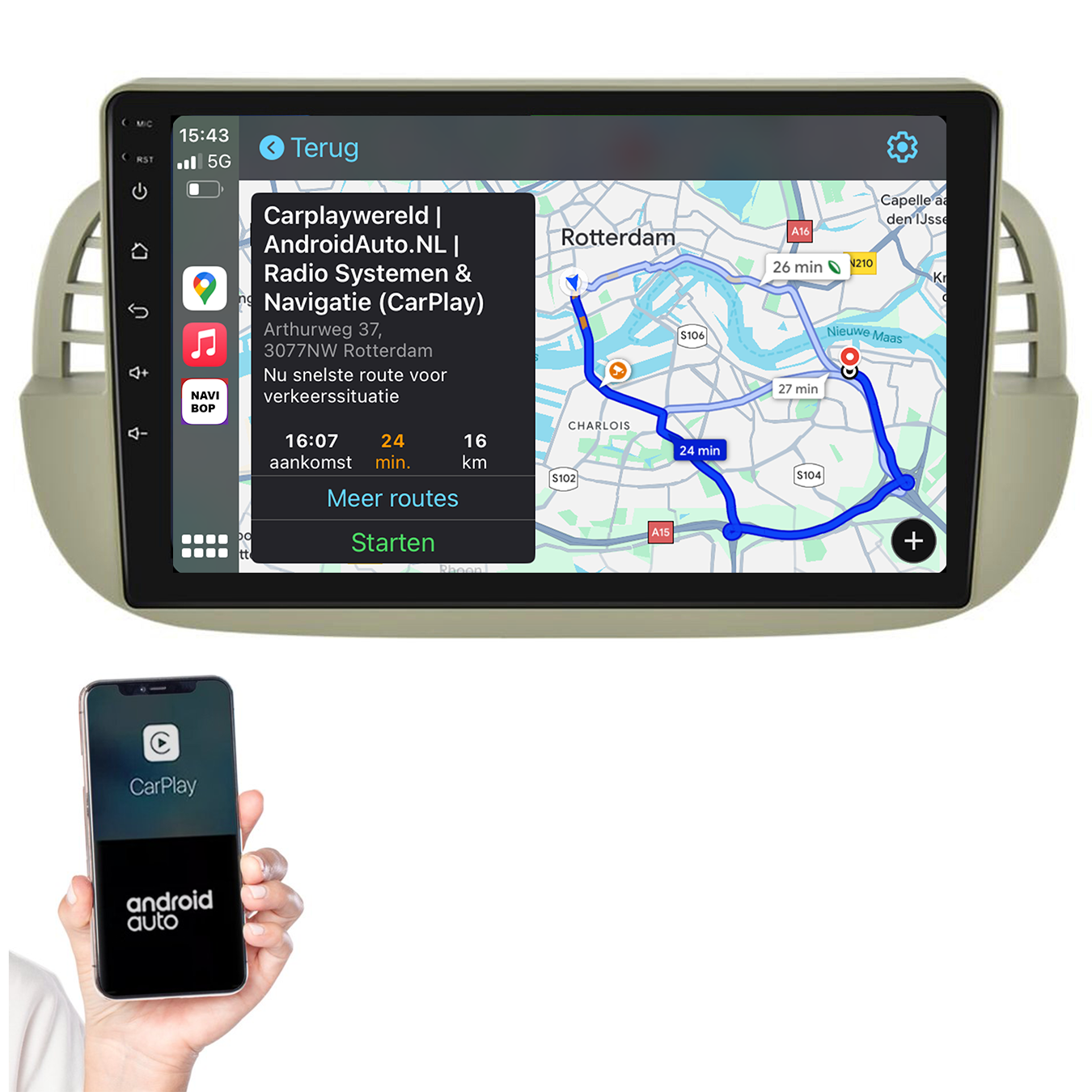Fiat 500 | Autoradio | 2005 t/m 2017 | Android 14 | Apple CarPlay & Android Auto