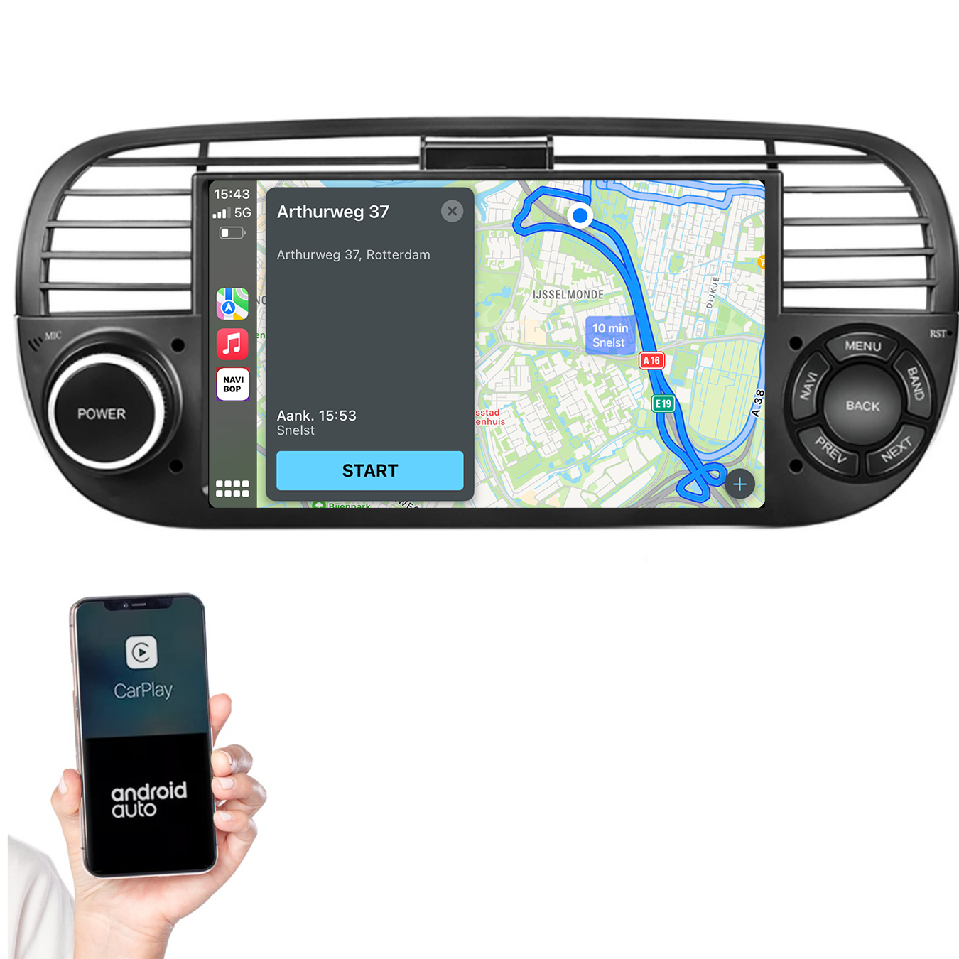 Fiat 500 | Autoradio | 2005 t/m 2017 | Android 14 | Apple CarPlay & Android Auto