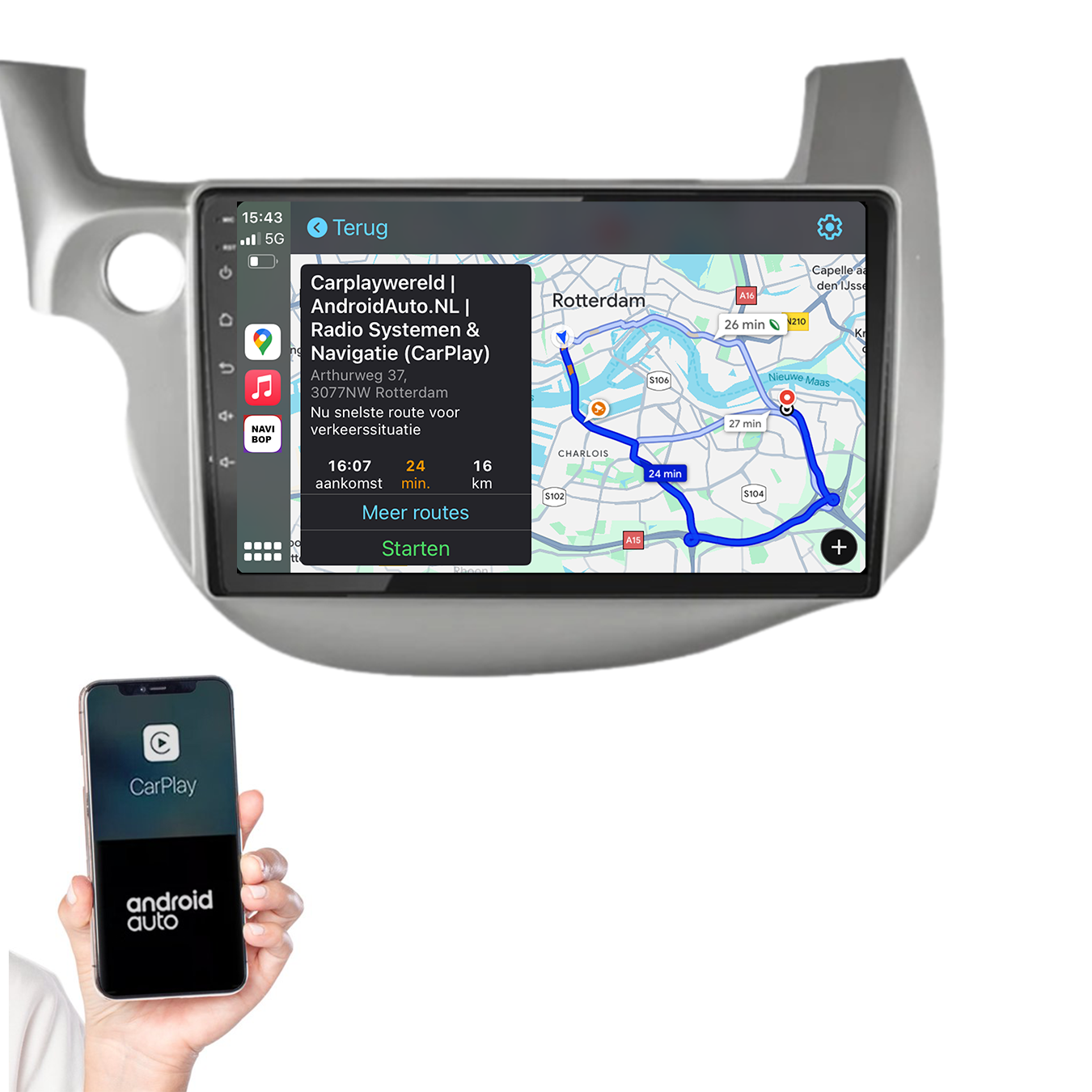 Honda Jazz | Autoradio | 2008 t/m 2015 | Android 14 | Apple CarPlay & Android Auto