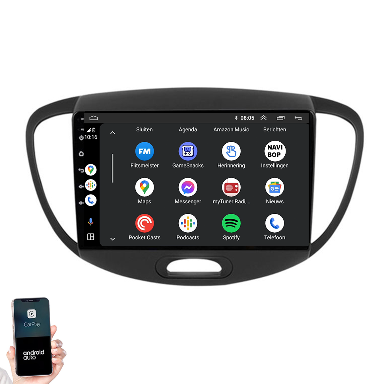Hyundai I10 | Autoradio | 2007 t/m 2013 | Android 14 | Apple CarPlay & Android Auto