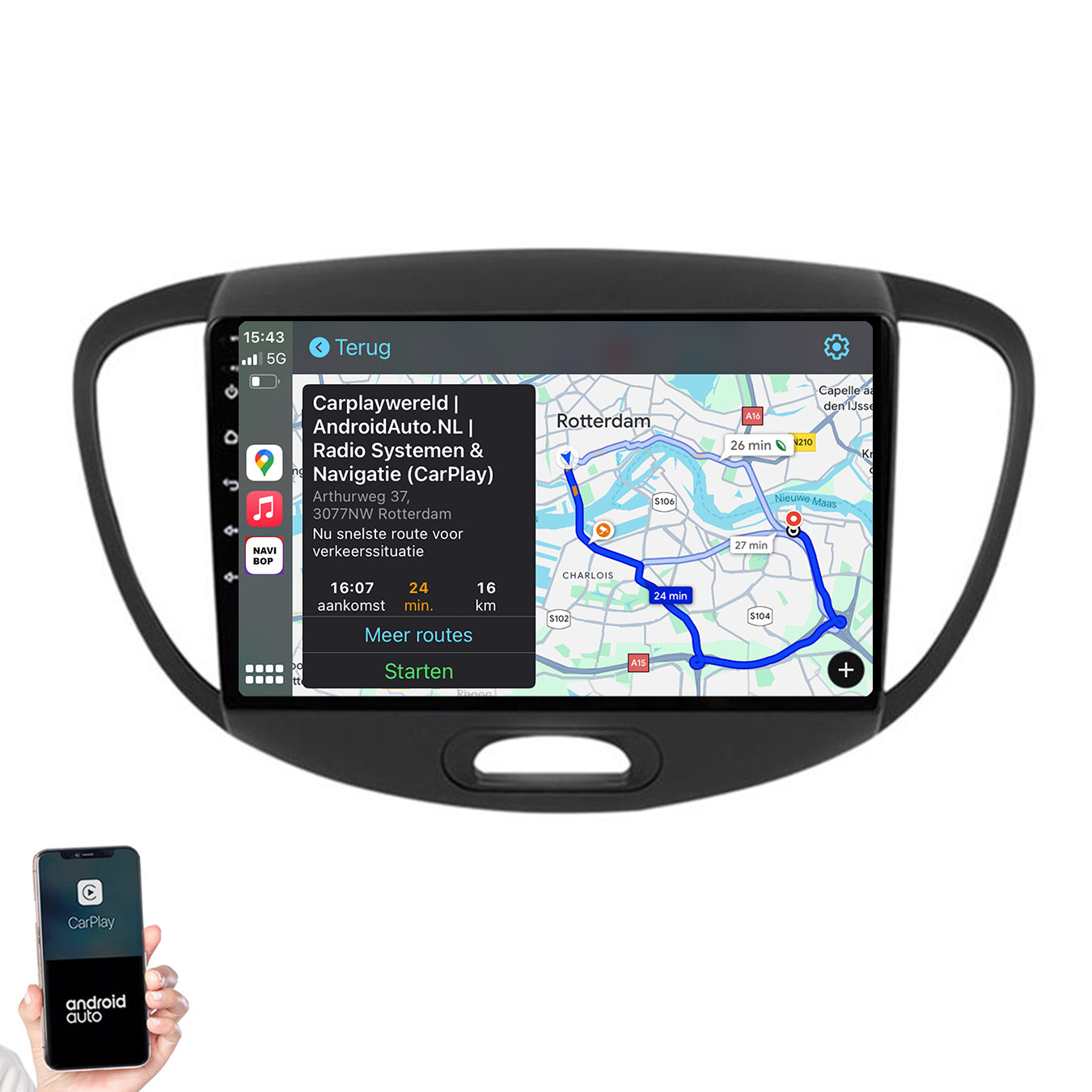 Hyundai I10 | Autoradio | 2007 t/m 2013 | Android 14 | Apple CarPlay & Android Auto