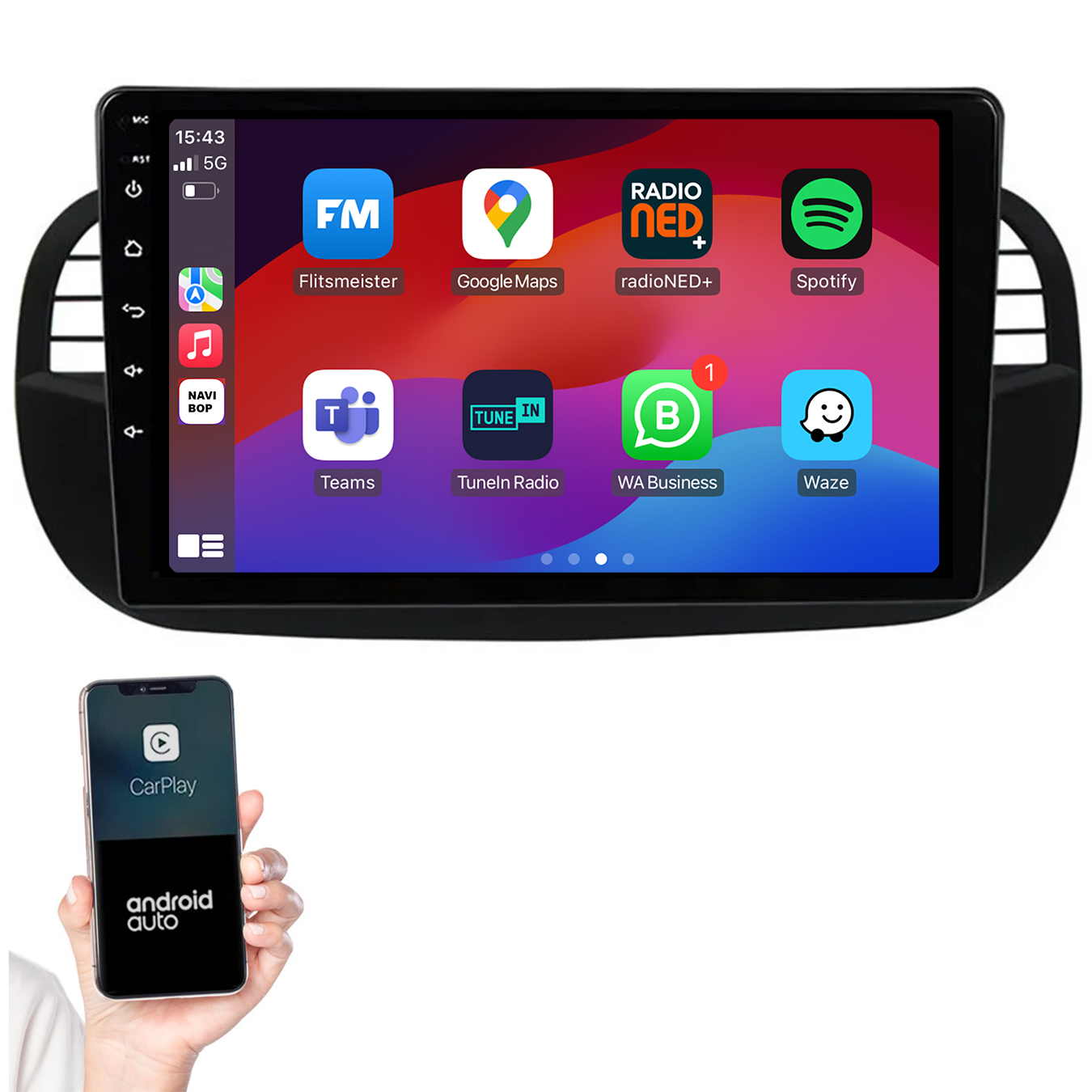 Fiat 500 | Autoradio | 2005 t/m 2017 | Android 14 | Apple CarPlay & Android Auto