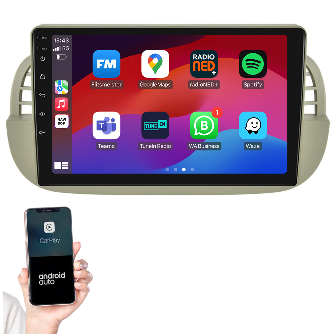 Fiat 500 | Autoradio | 2005 t/m 2017 | Android 14 | Apple CarPlay & Android Auto