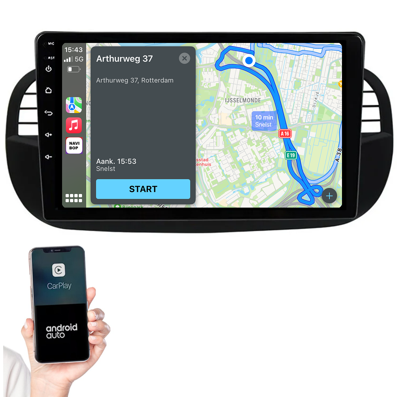 Fiat 500 | Autoradio | 2005 t/m 2017 | Android 14 | Apple CarPlay & Android Auto