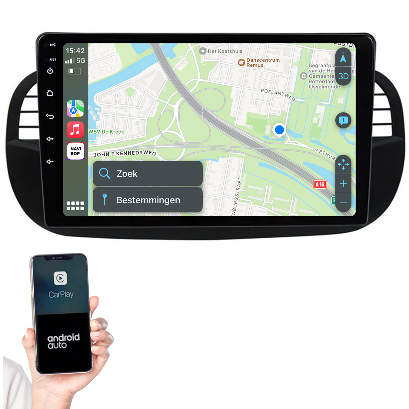 Fiat 500 | Autoradio | 2005 t/m 2017 | Android 14 | Apple CarPlay & Android Auto