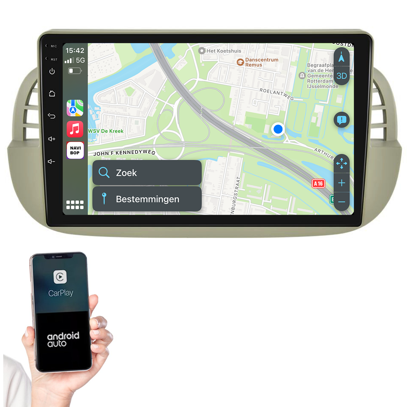 Fiat 500 | Autoradio | 2005 t/m 2017 | Android 14 | Apple CarPlay & Android Auto