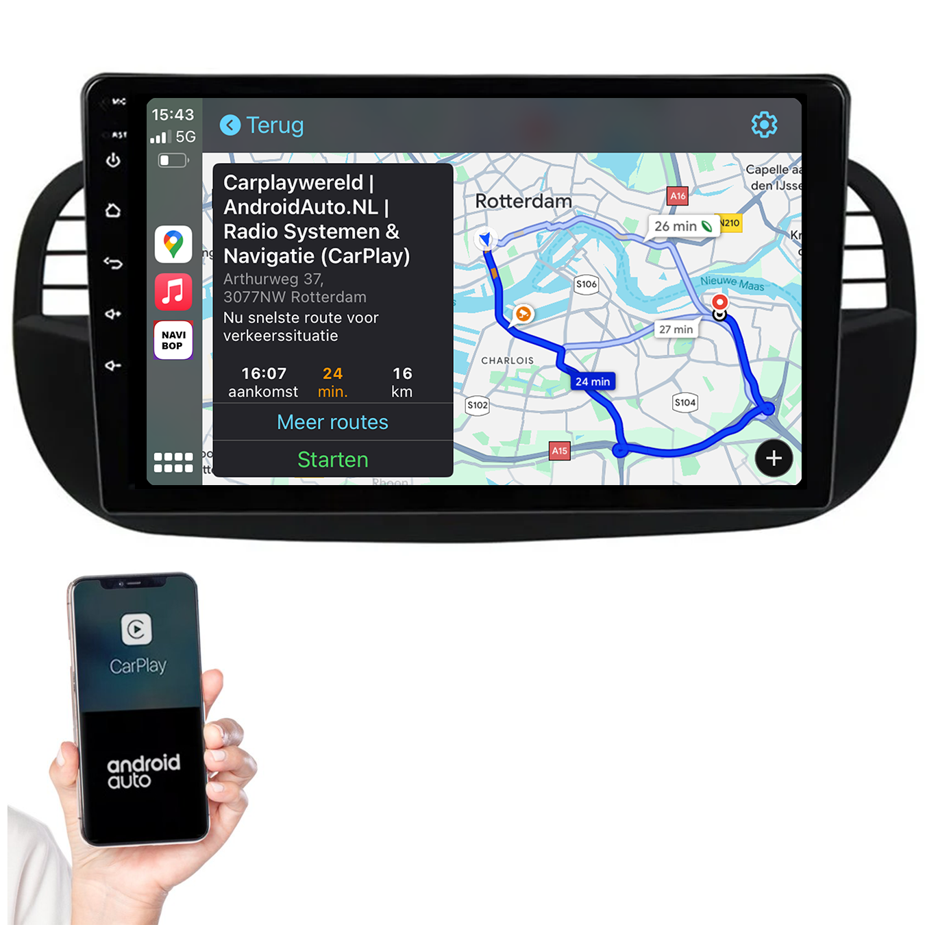 Fiat 500 | Autoradio | 2005 t/m 2017 | Android 14 | Apple CarPlay & Android Auto