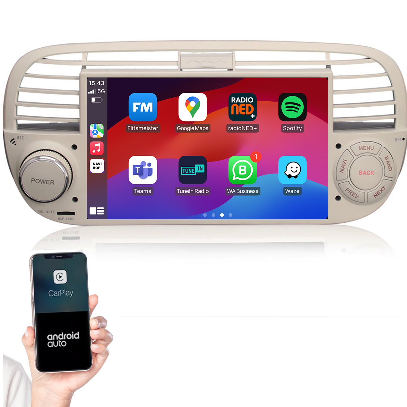 Fiat 500 | Autoradio | 2005 t/m 2017 | Android 14 | Apple CarPlay & Android Auto