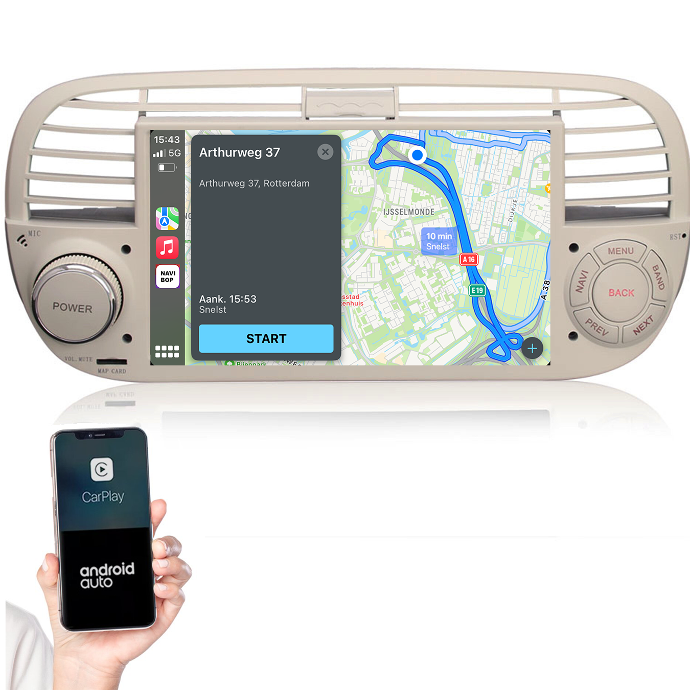 Fiat 500 | Autoradio | 2005 t/m 2017 | Android 14 | Apple CarPlay & Android Auto
