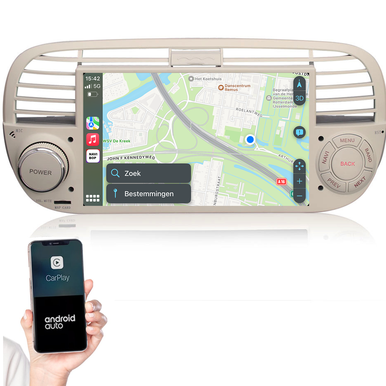 Fiat 500 | Autoradio | 2005 t/m 2017 | Android 14 | Apple CarPlay & Android Auto
