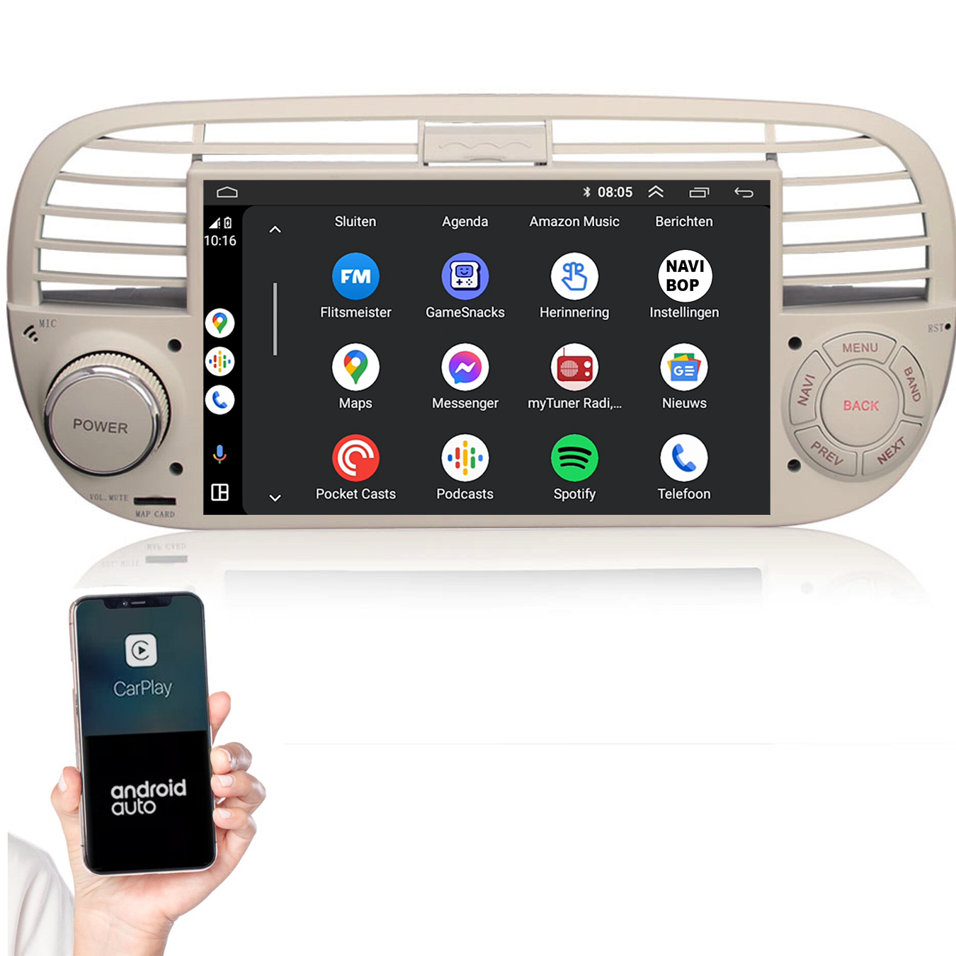 Fiat 500 | Autoradio | 2005 t/m 2017 | Android 14 | Apple CarPlay & Android Auto