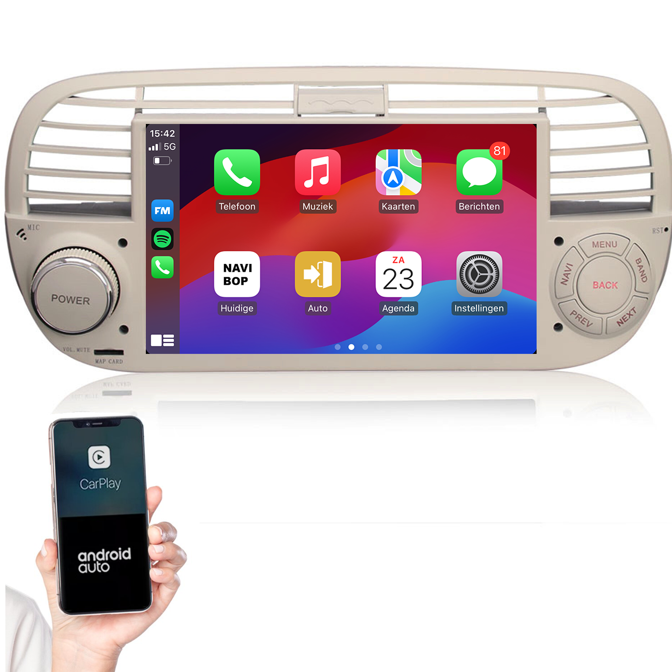 Fiat 500 | Autoradio | 2005 t/m 2017 | Android 14 | Apple CarPlay & Android Auto