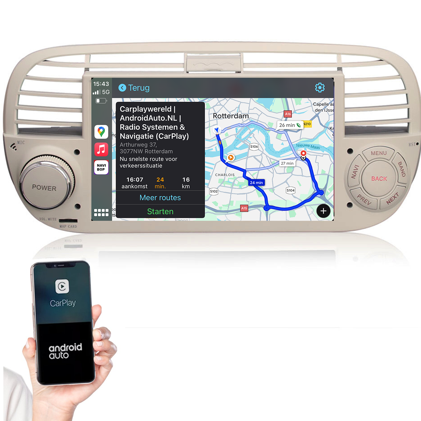 Fiat 500 | Autoradio | 2005 t/m 2017 | Android 14 | Apple CarPlay & Android Auto