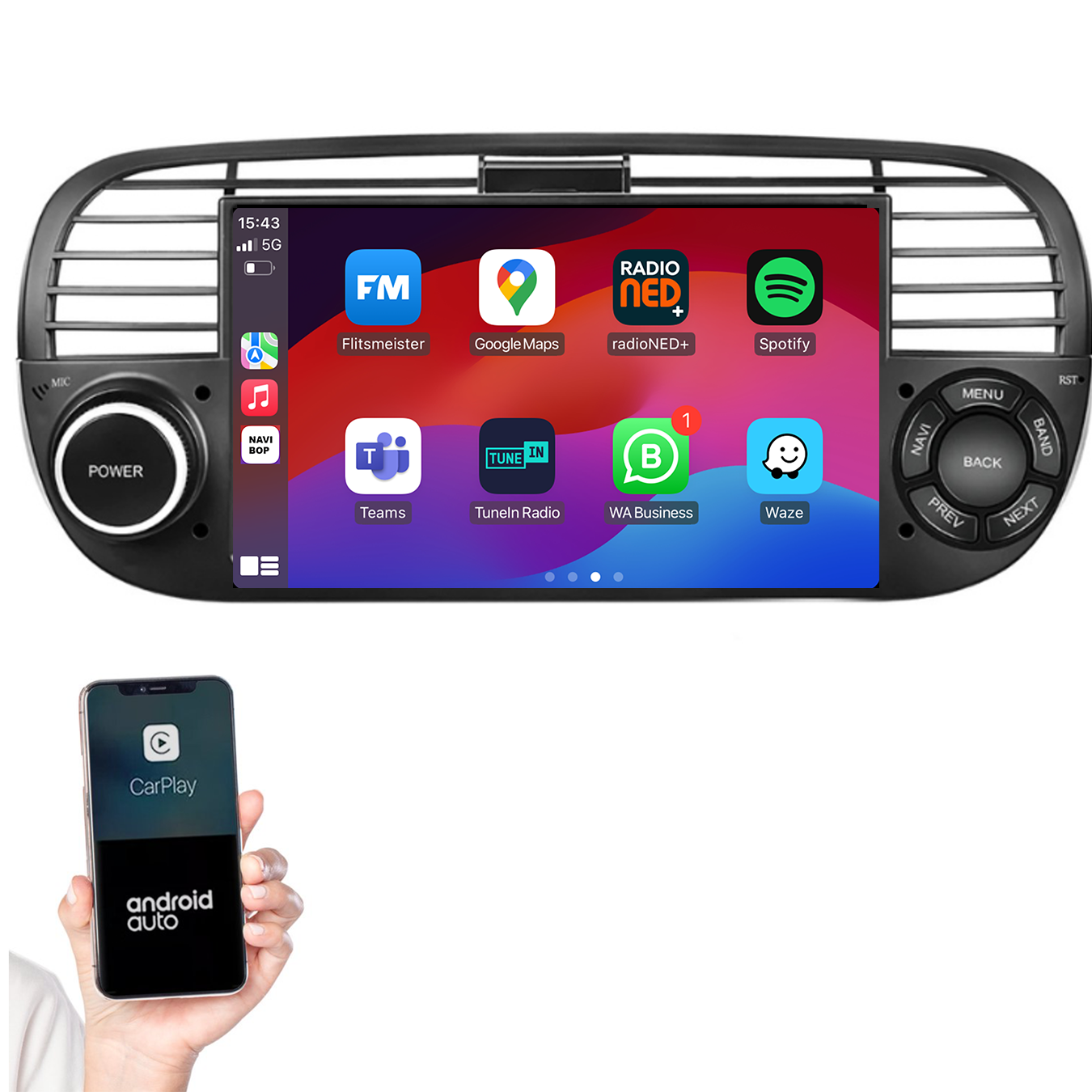 Fiat 500 | Autoradio | 2005 t/m 2017 | Android 14 | Apple CarPlay & Android Auto