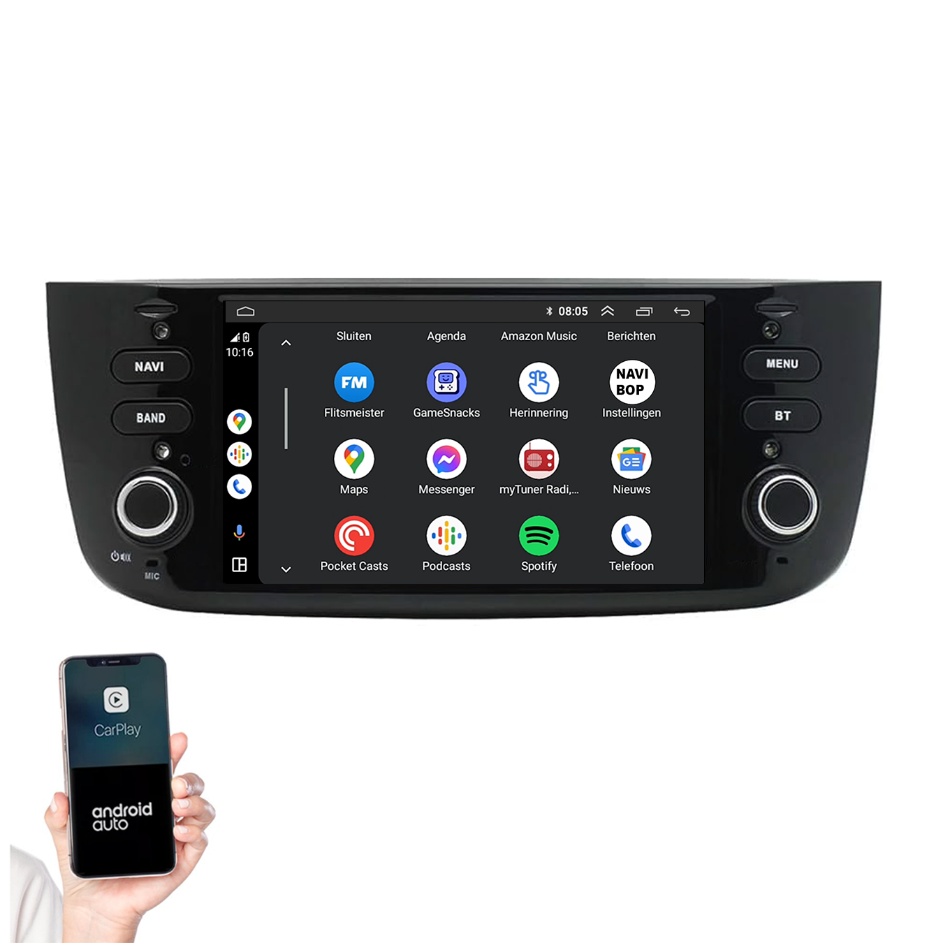 Fiat Punto | Autoradio | 2010 t/m 2015 | Android 14 | Apple CarPlay & Android Auto