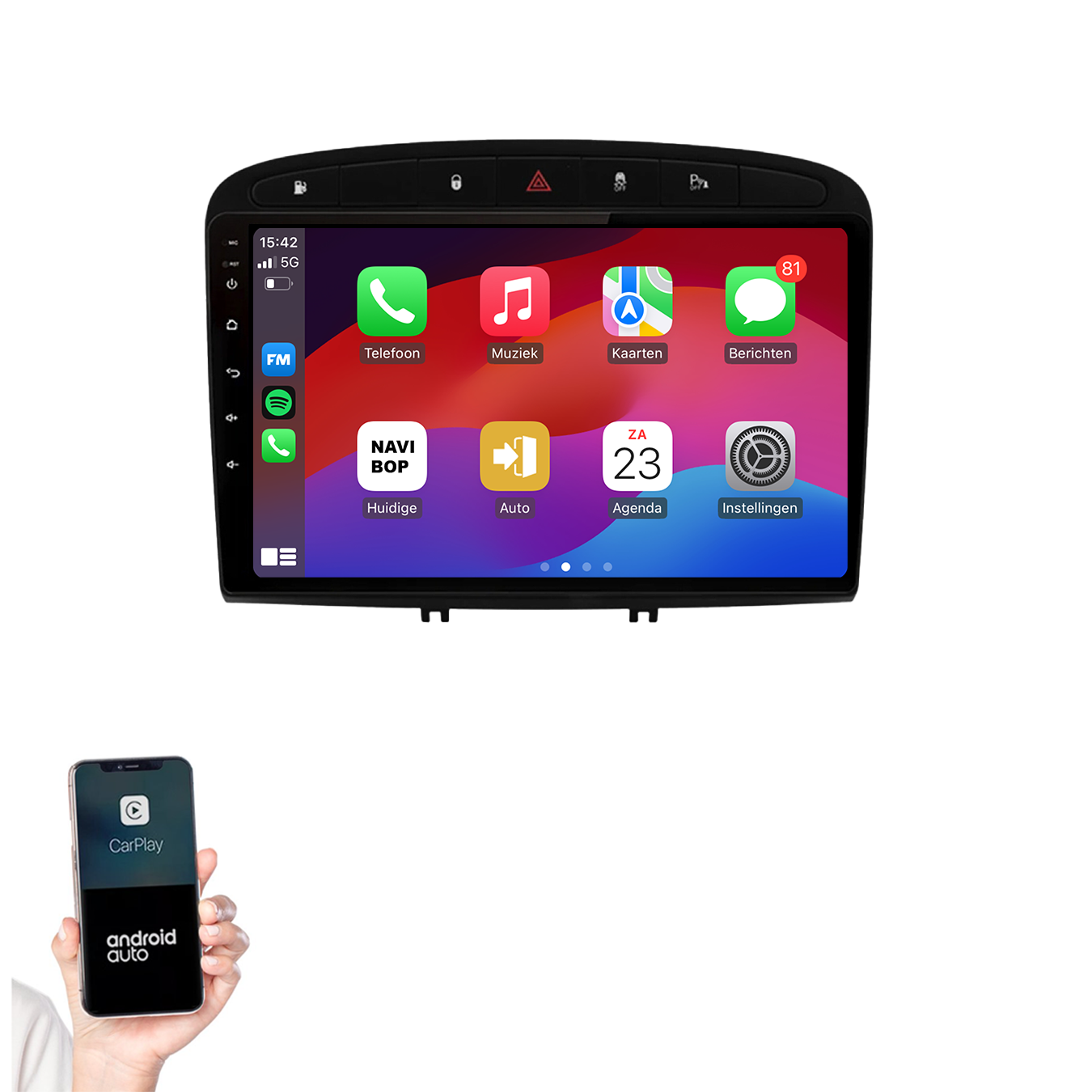 Peugeot 308 | Autoradio | 2007 t/m 2015 | Android 14 | Apple CarPlay & Android Auto