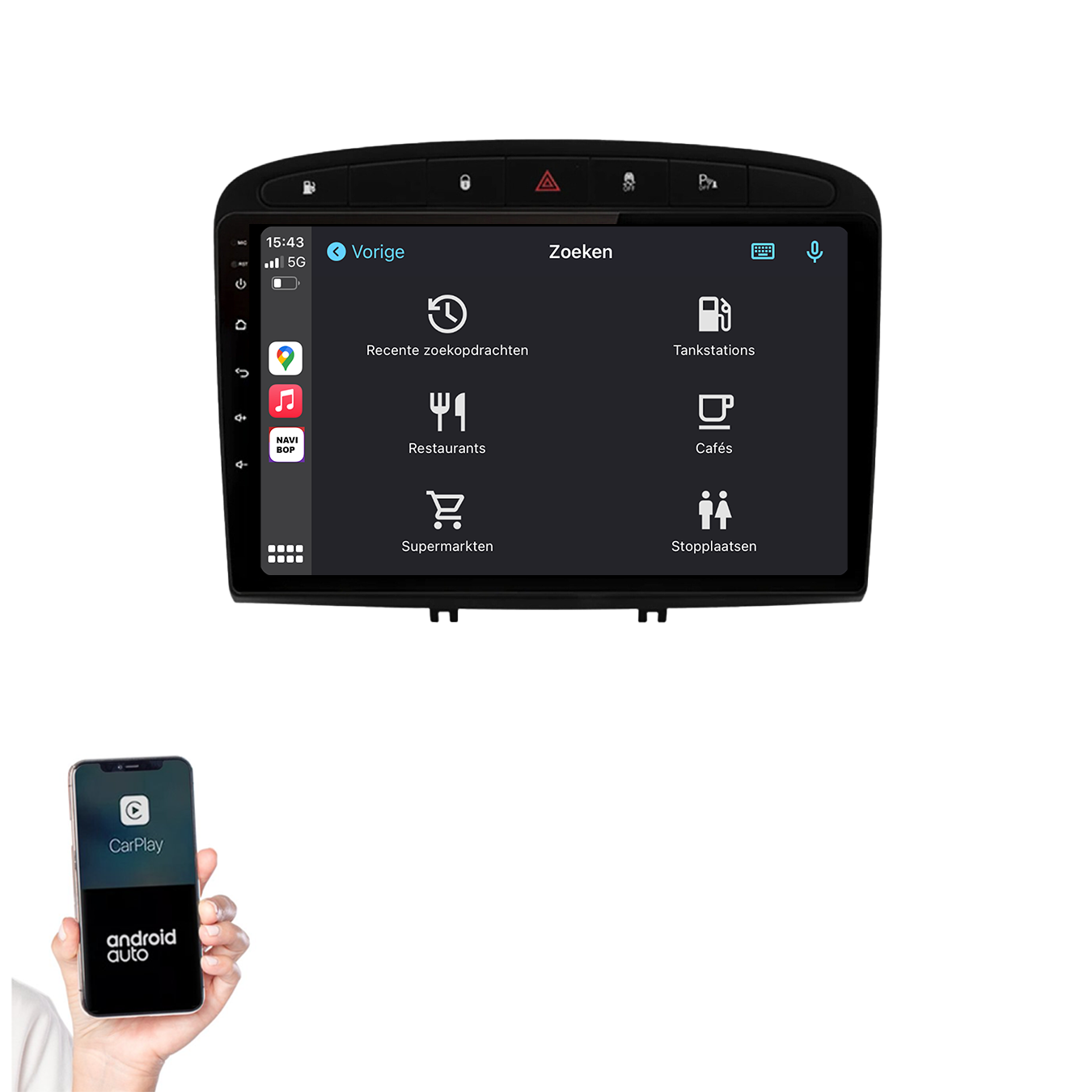 Peugeot 308 | Autoradio | 2007 t/m 2015 | Android 14 | Apple CarPlay & Android Auto