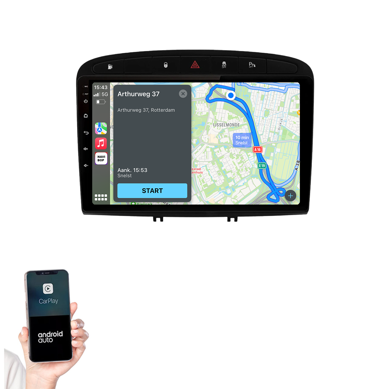 Peugeot 308 | Autoradio | 2007 t/m 2015 | Android 14 | Apple CarPlay & Android Auto