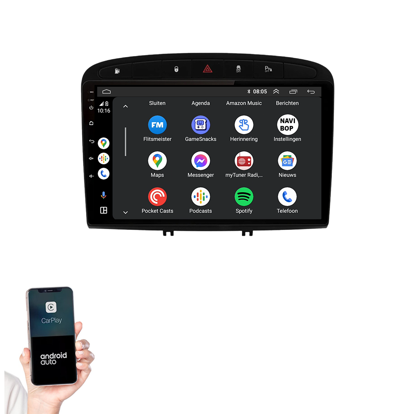 Peugeot 308 | Autoradio | 2007 t/m 2015 | Android 14 | Apple CarPlay & Android Auto
