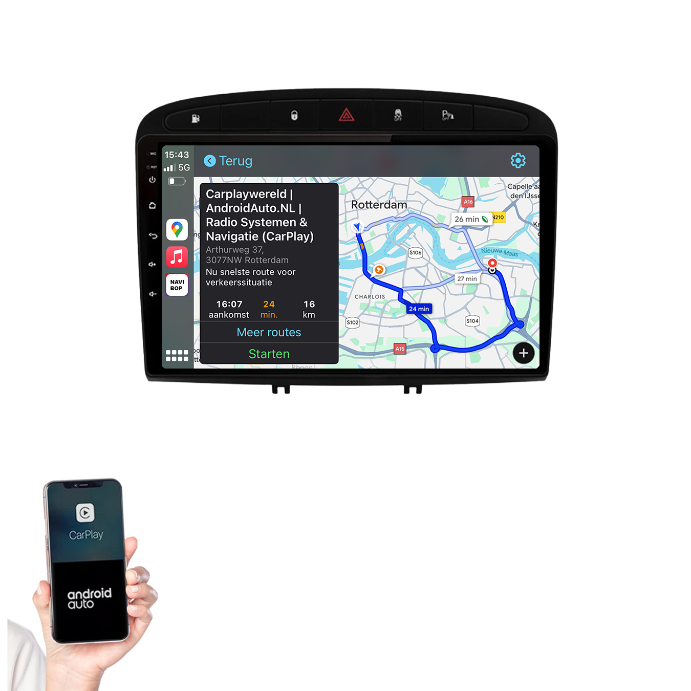 Peugeot 308 | Autoradio | 2007 t/m 2015 | Android 14 | Apple CarPlay & Android Auto